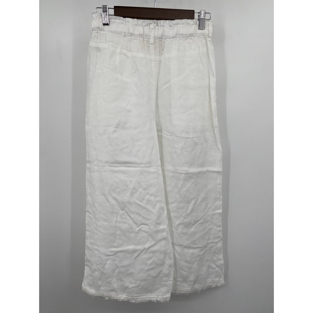 Anthropologie CLOTH & STONE White LINEN Paperbag Waist Wide Leg Crop Pants‎ XS - Picture 7 of 12